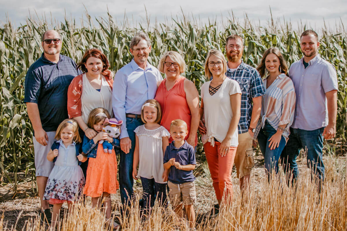 Bamesberger family with children, spouses, and grandchildren