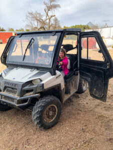 The grandkids try to escape in the Polaris ATV while grandpa and grandma aren't looking!
