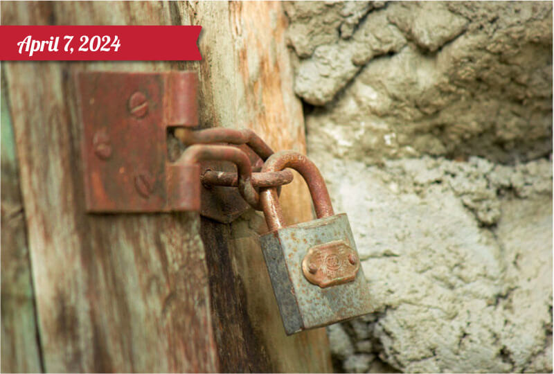 What we do behind closed doors matters to God as much as the persona we portray in public to others. A picture of a padlock on an old wooden door.